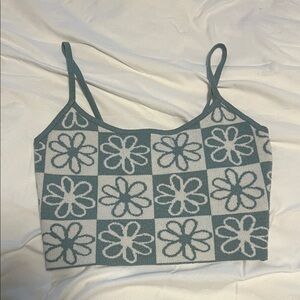 PacSun Floral Checkered Camisole - Teal and White